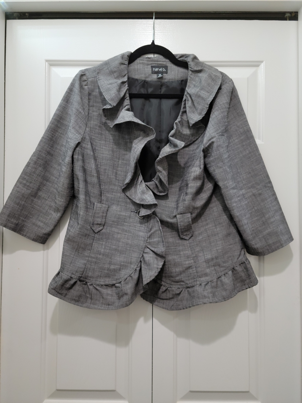 harve benard Gray Ruffle Front Blazer Jacket